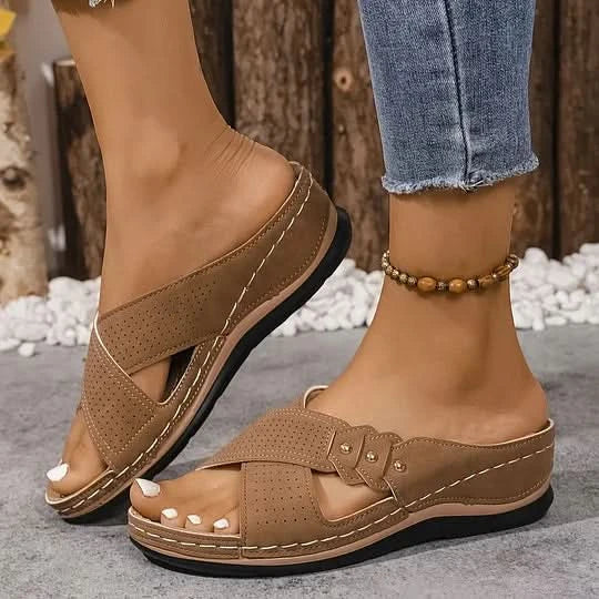 Women's Open Toe Wedges with Criss-Cross | Slip-On
