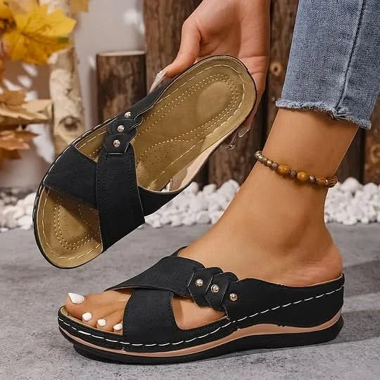 Women's Open Toe Wedges with Criss-Cross | Slip-On