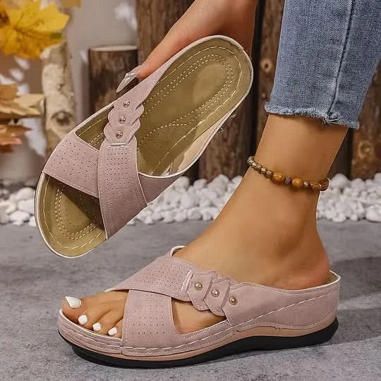Women's Open Toe Wedges with Criss-Cross | Slip-On