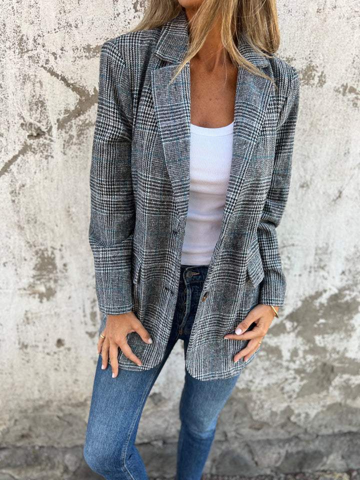 Women's Oversized Blazer with Houndstooth | Notched Lapel