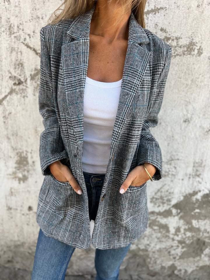 Women's Oversized Blazer with Houndstooth | Notched Lapel