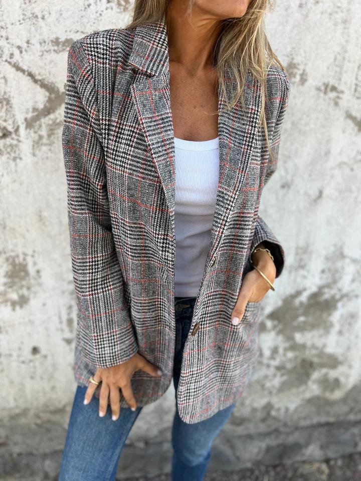 Women's Oversized Blazer with Houndstooth | Notched Lapel