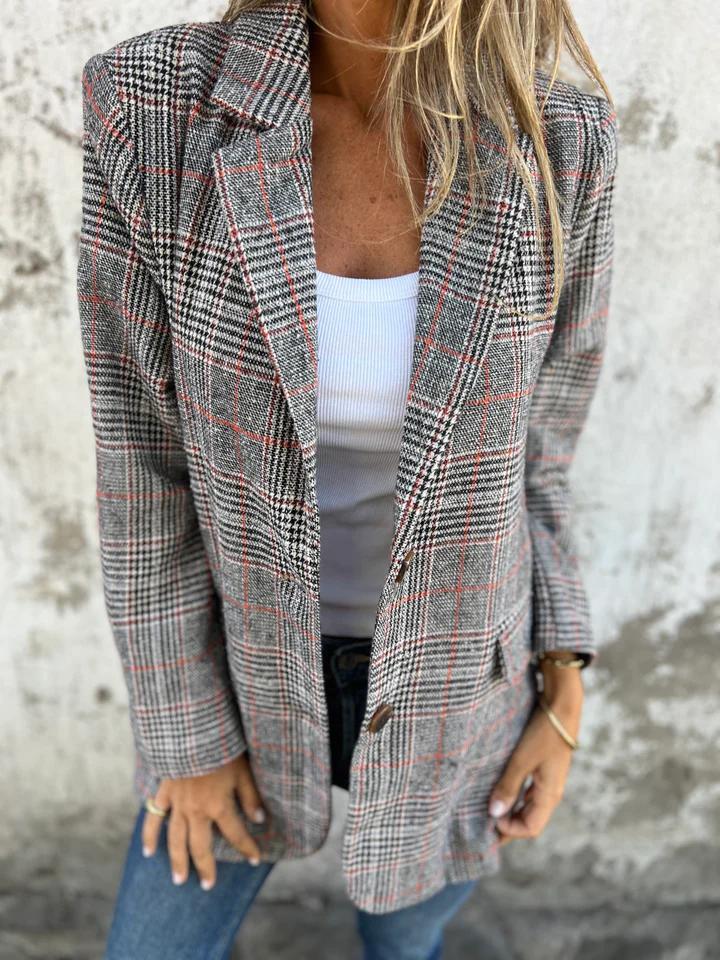 Women's Oversized Blazer with Houndstooth | Notched Lapel