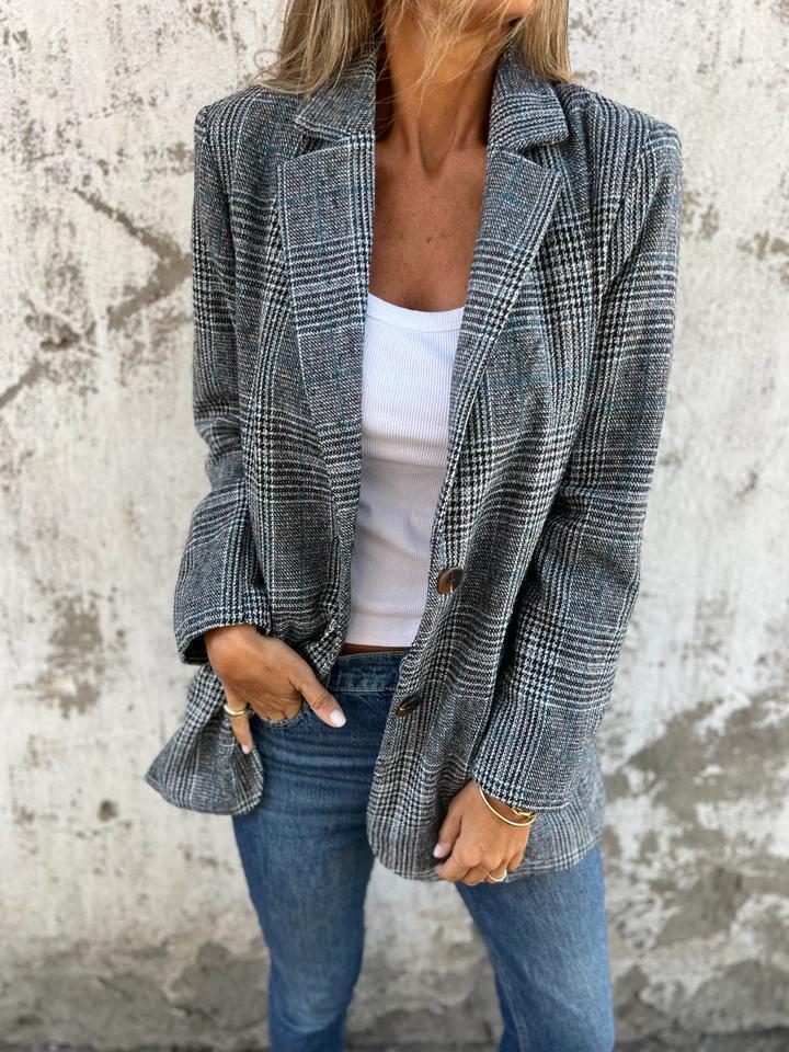 Women's Oversized Blazer with Houndstooth | Notched Lapel