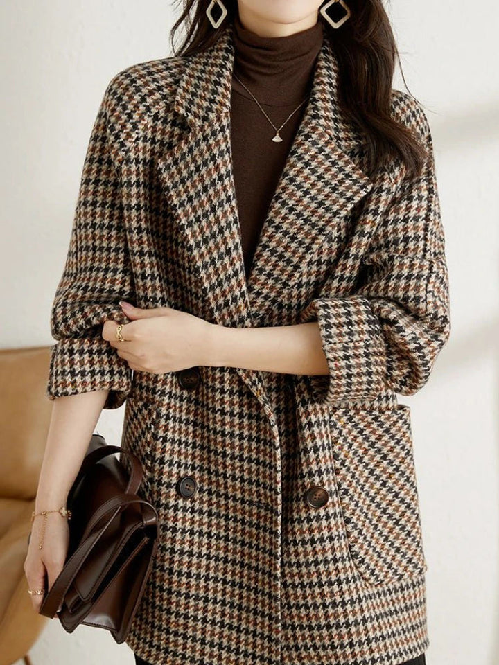 Women's Oversized Blazer with Houndstooth Print | Notched Lapel