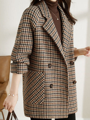Women's Oversized Blazer with Houndstooth Print | Notched Lapel