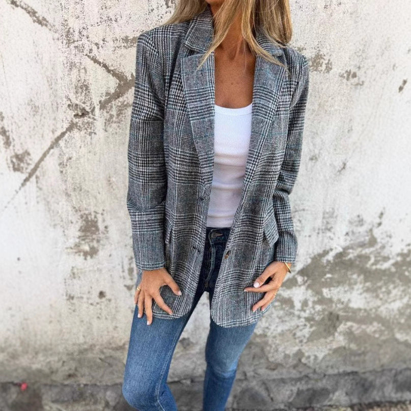 Women's Oversized Blazer with Plaid Check | Notched Lapel