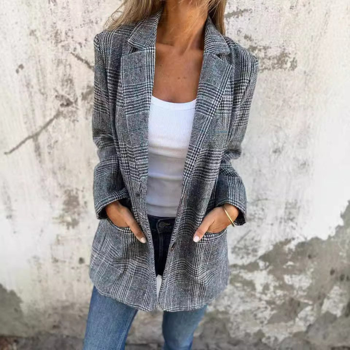 Women's Oversized Blazer with Plaid Check | Notched Lapel