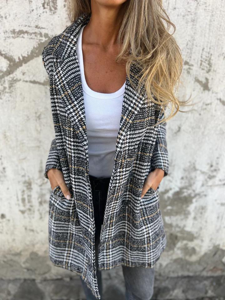 Women's Oversized Blazer with Plaid Check | Notched Lapel