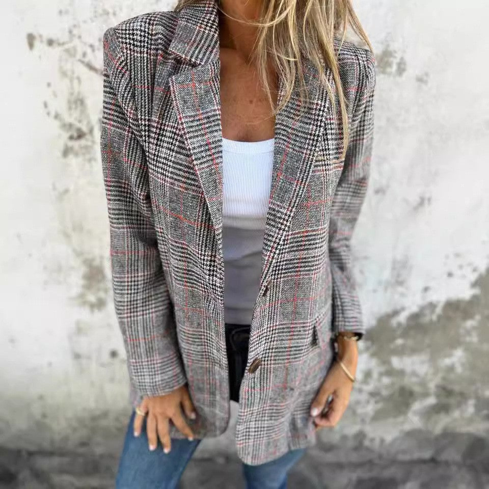 Women's Oversized Blazer with Plaid Check | Notched Lapel