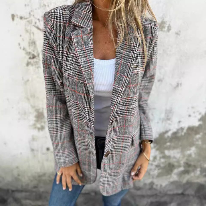 Women's Oversized Blazer with Plaid Check | Notched Lapel