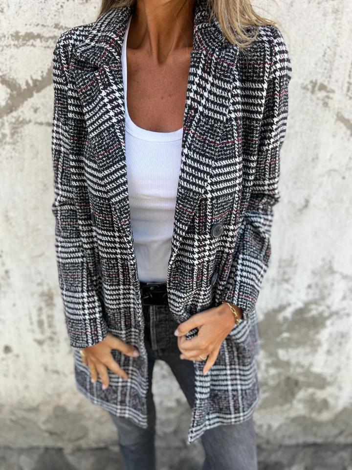Women's Oversized Blazer with Plaid Check | Notched Lapel