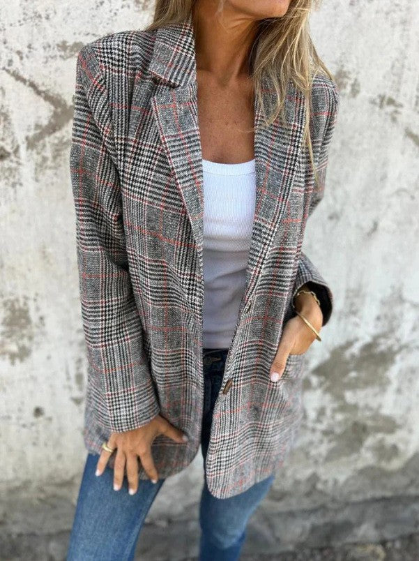 Women's Oversized Blazer with Plaid Check | Notched Lapel