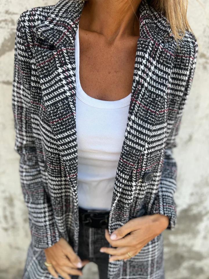 Women's Oversized Blazer with Plaid Check | Notched Lapel