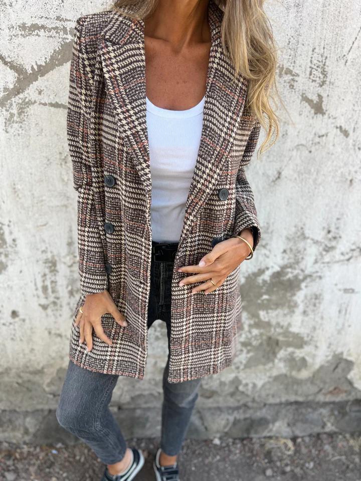 Women's Oversized Blazer with Plaid Check | Notched Lapel