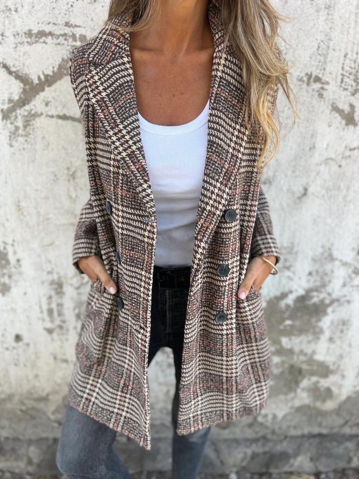 Women's Oversized Blazer with Plaid Check | Notched Lapel