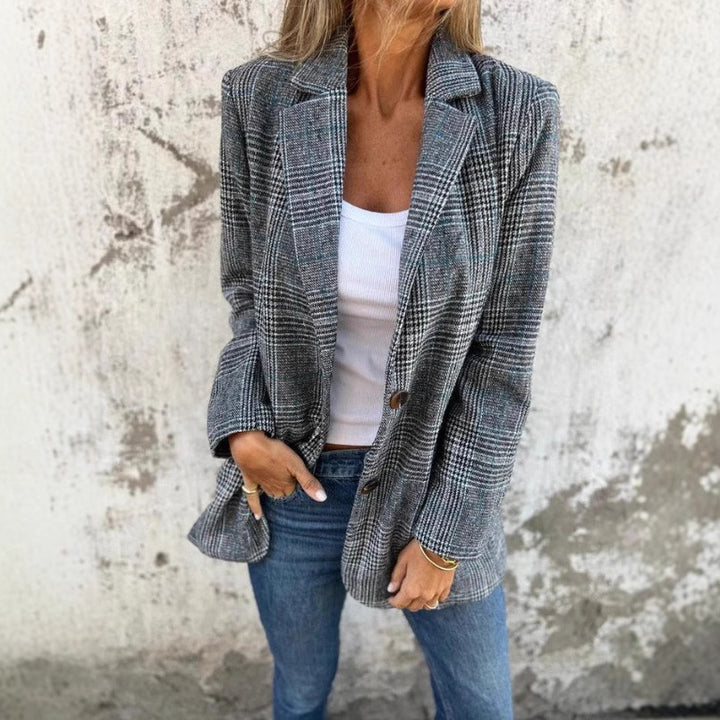 Women's Oversized Blazer with Plaid Check | Notched Lapel