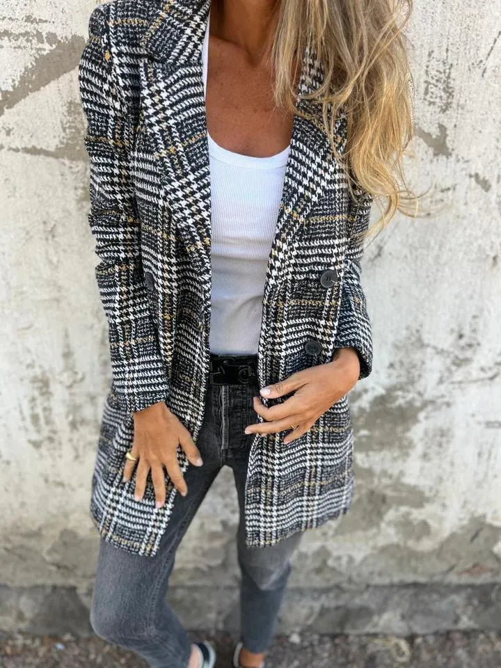 Women's Oversized Blazer with Plaid Check | Notched Lapel