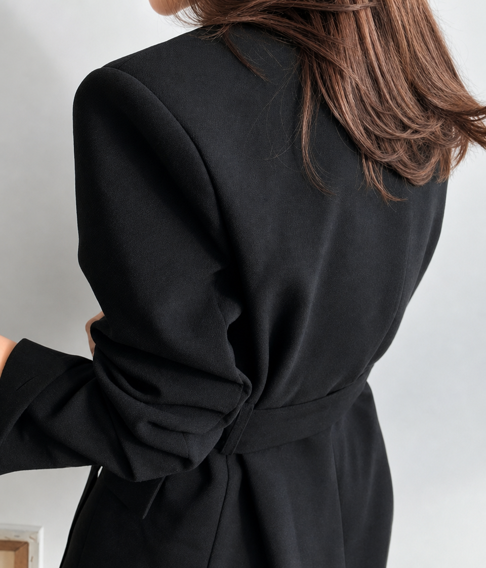Women's Oversized Blazer with Tie Belt & Plunge Neckline | Long