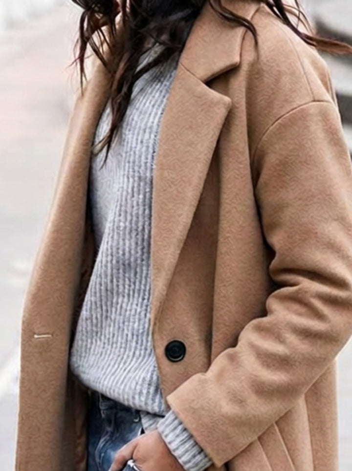 Women's Oversized Button-Up Trench Coat with Lapel | Long