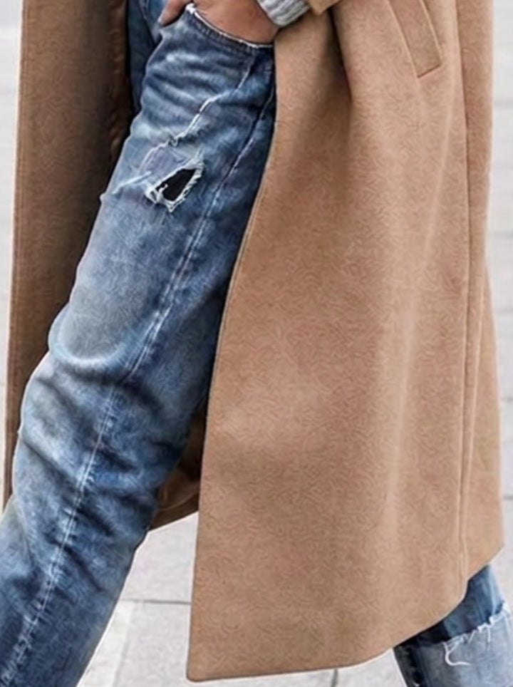 Women's Oversized Button-Up Trench Coat with Lapel | Long