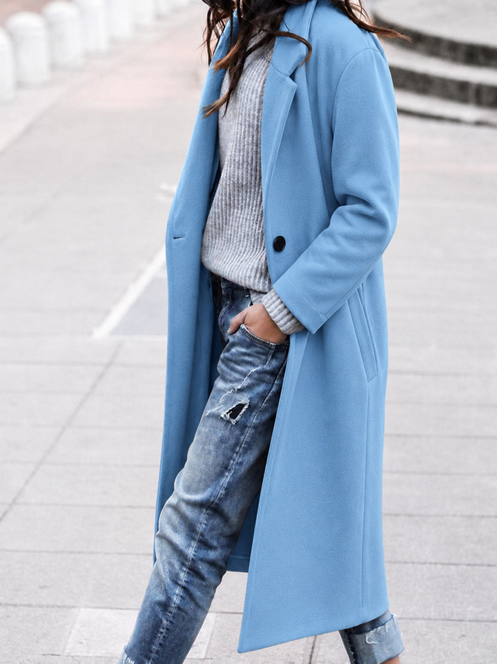 Women's Oversized Button-Up Trench Coat with Lapel | Long