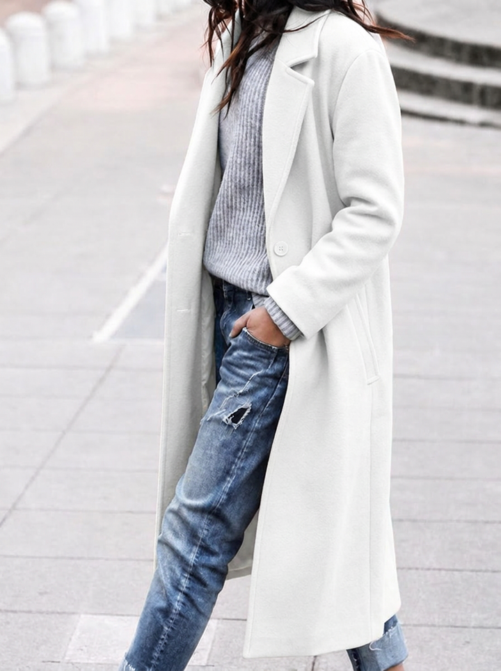 Women's Oversized Button-Up Trench Coat with Lapel | Long