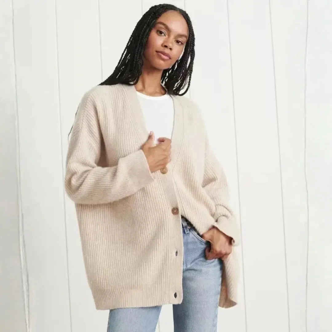 Women's Oversized Cardigan Ribbed Knit with Button Front | Longline