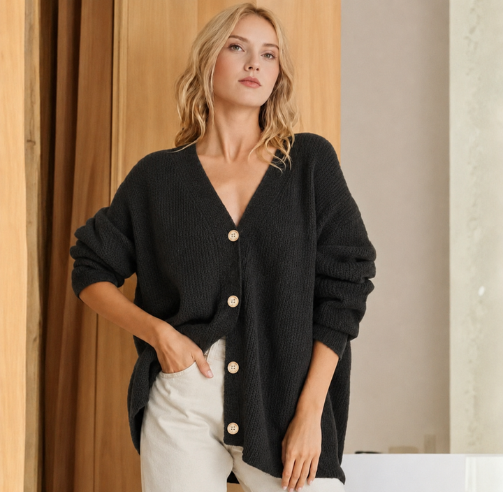 Women's Oversized Cardigan Ribbed Knit with Button Front | Longline
