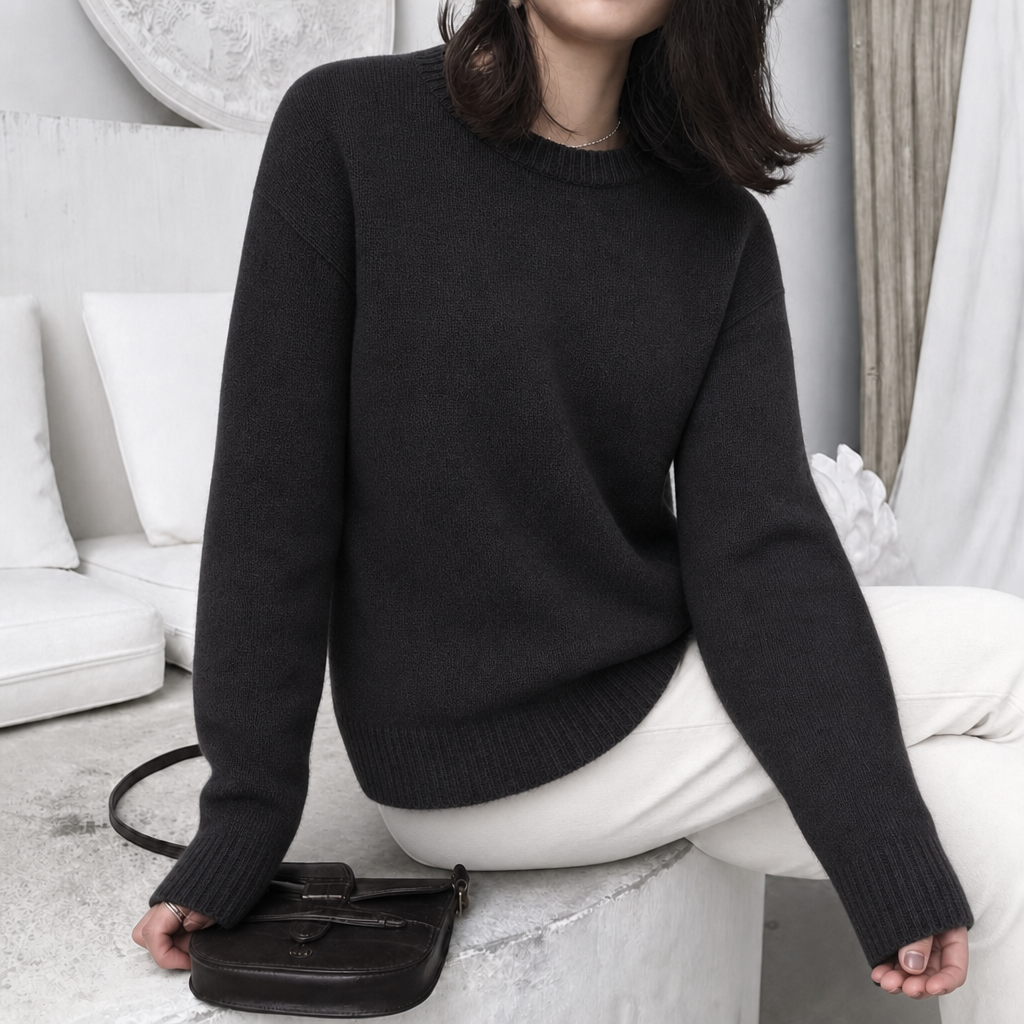 Women's Oversized Fluffy Knit Jumper with Crew Neck | Balloon Sleeves