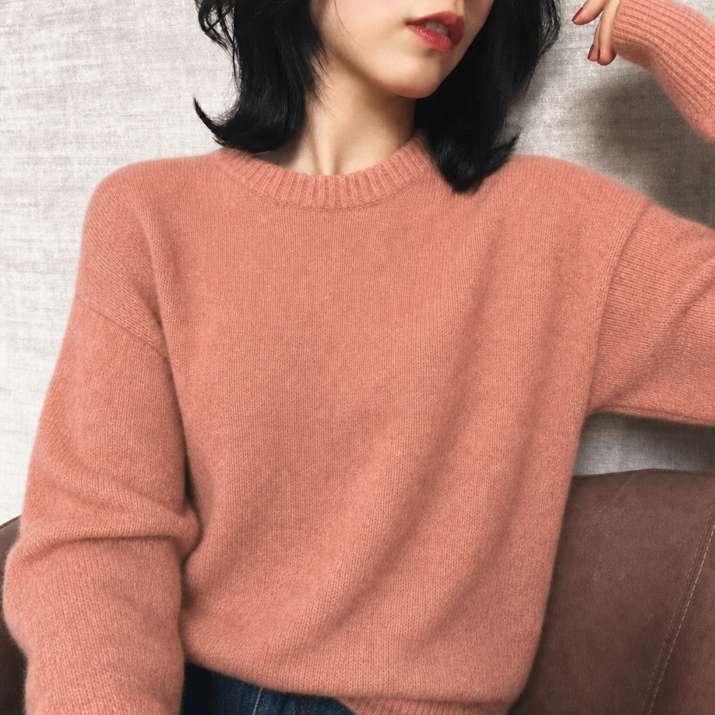 Women's Oversized Fluffy Knit Jumper with Crew Neck | Balloon Sleeves