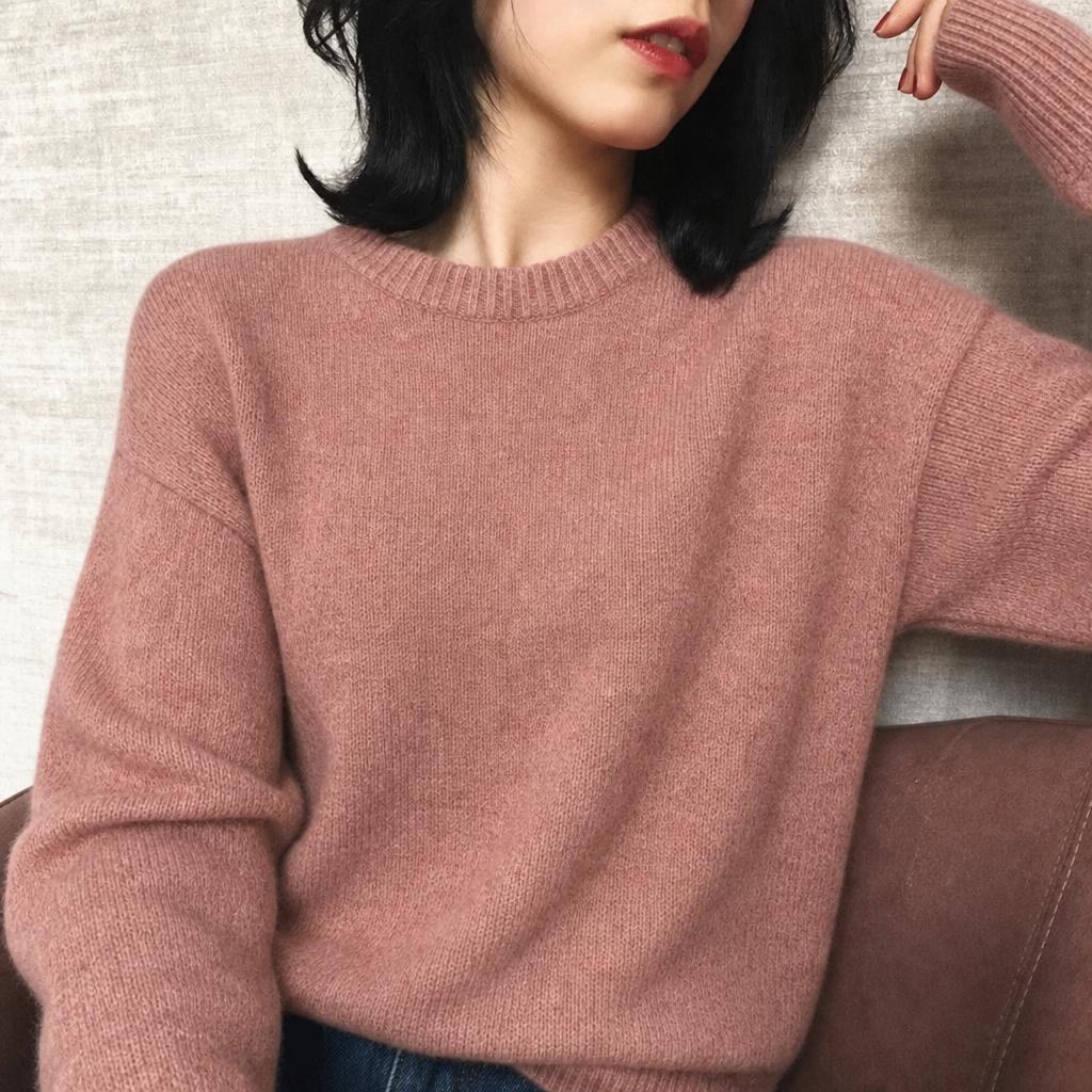 Women's Oversized Fluffy Knit Jumper with Crew Neck | Balloon Sleeves