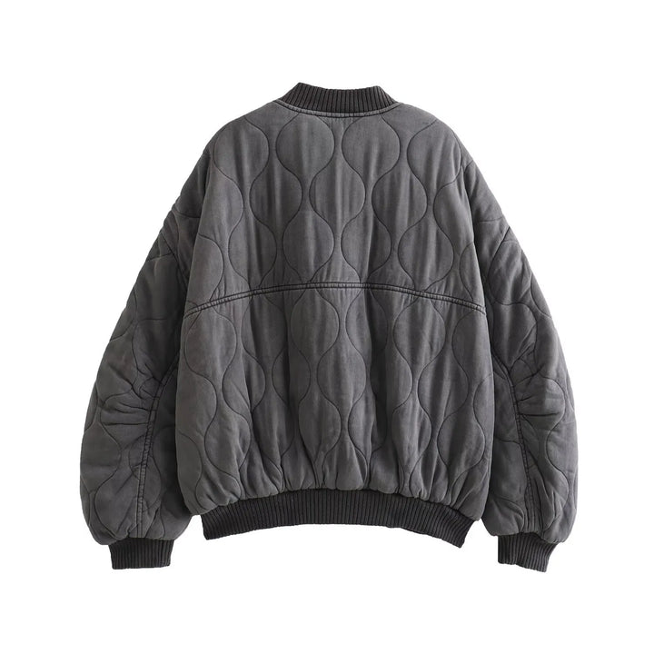 Women's Oversized Quilted Bomber Jacket | Pockets