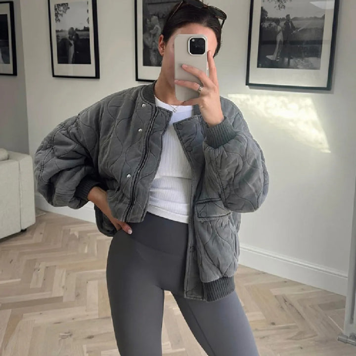 Women's Oversized Quilted Bomber Jacket | Pockets