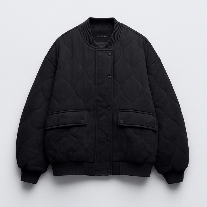 Women's Oversized Quilted Bomber Jacket | Pockets