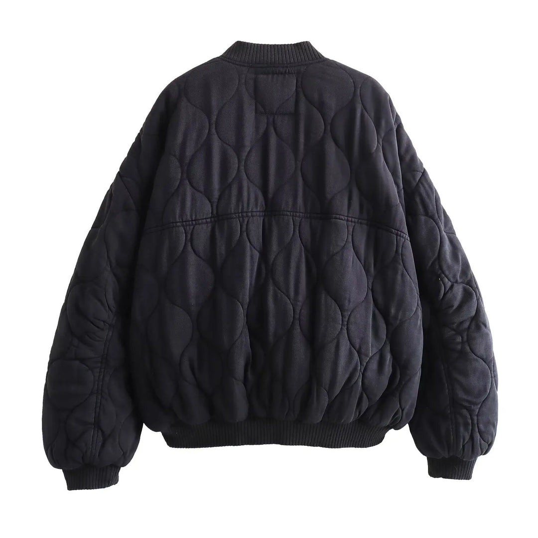 Women's Oversized Quilted Bomber Jacket | Pockets