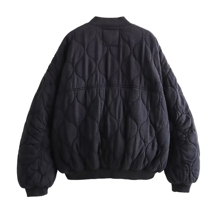 Women's Oversized Quilted Bomber Jacket | Pockets