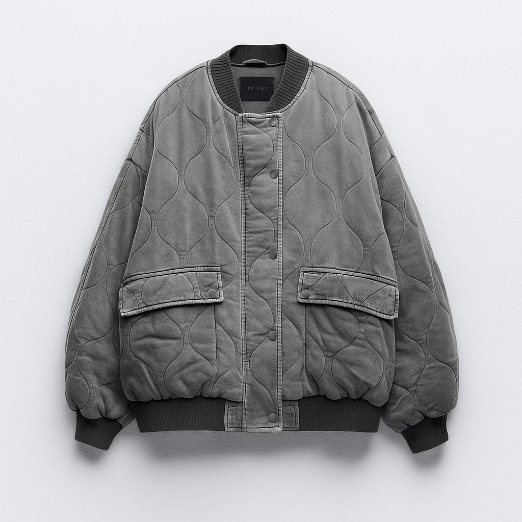 Women's Oversized Quilted Bomber Jacket | Pockets