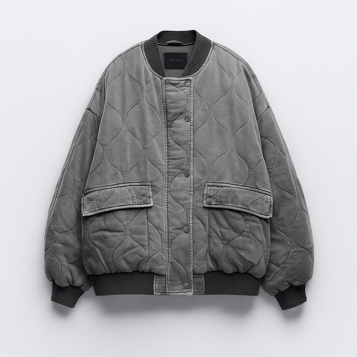 Women's Oversized Quilted Bomber Jacket | Pockets