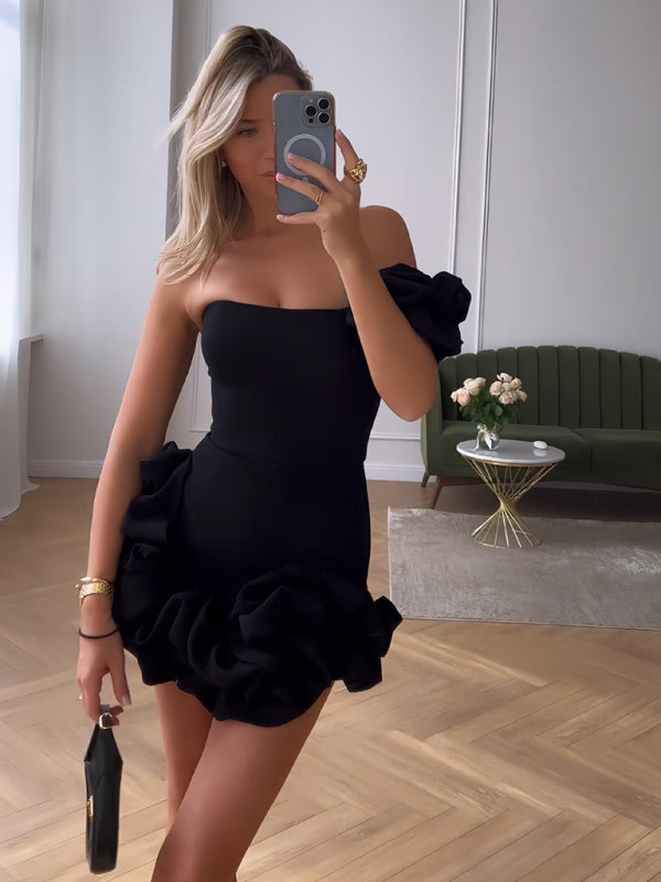 Women's Party Dress One Shoulder | Rosette Mini
