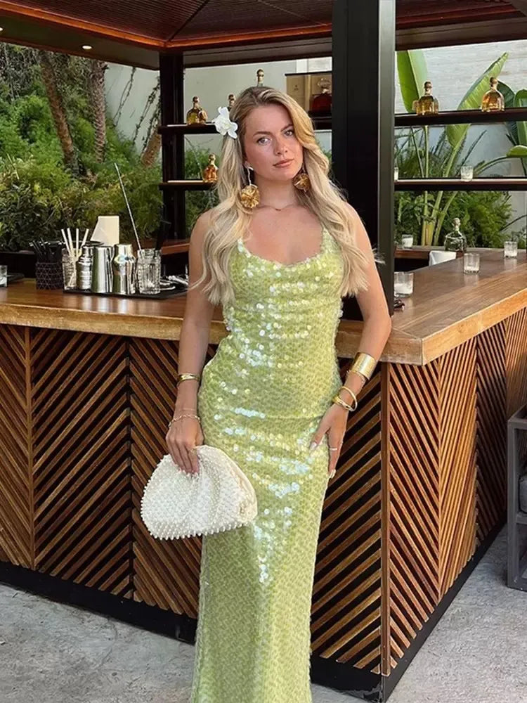 Women's Party Dress Sequin Open Back | Maxi
