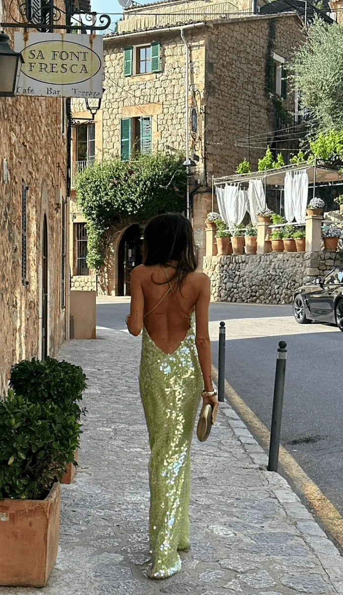 Women's Party Dress Sequin Open Back | Maxi