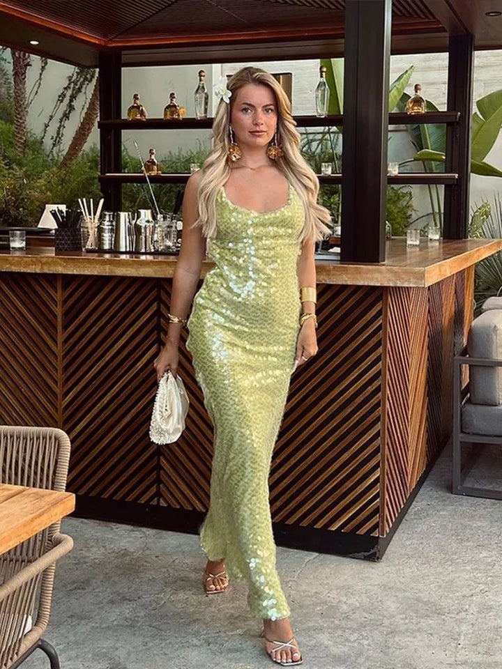 Women's Party Dress Sequin Open Back | Maxi