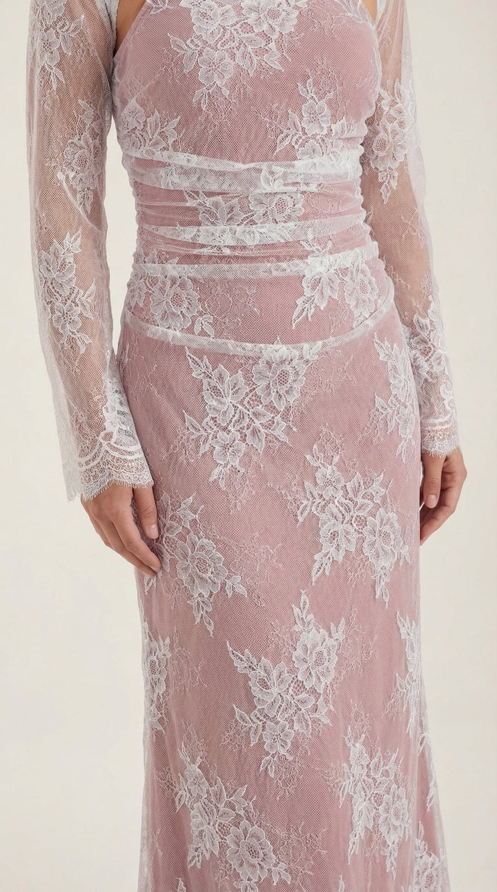 Women's Party Dress with Floral Lace & Corset Back | Maxi