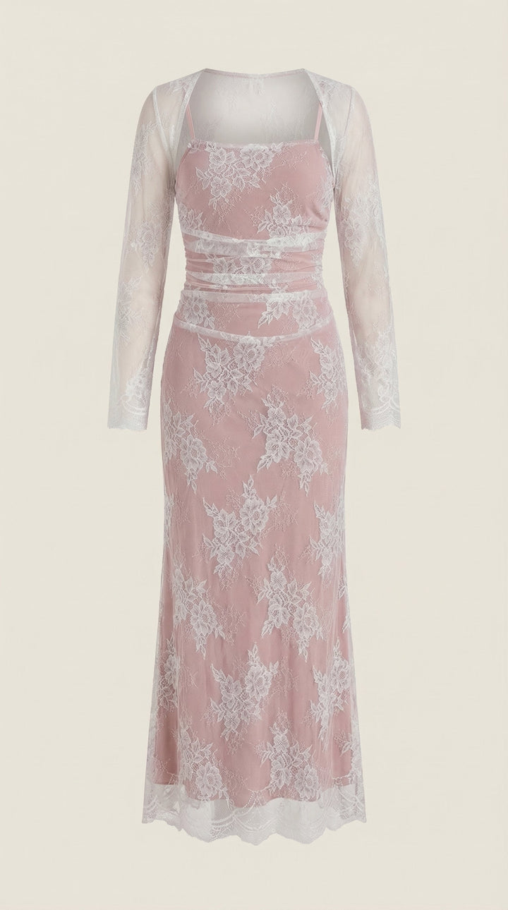 Women's Party Dress with Floral Lace & Corset Back | Maxi