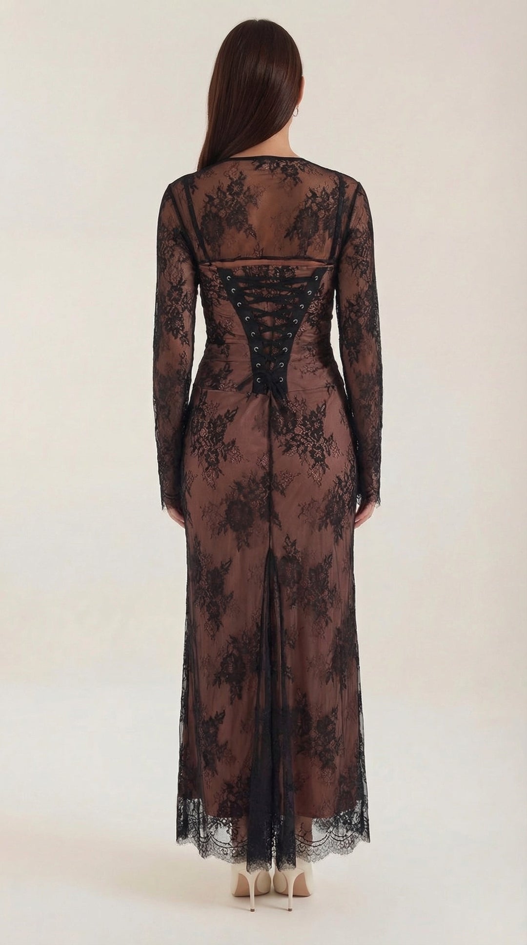 Women's Party Dress with Floral Lace & Corset Back | Maxi