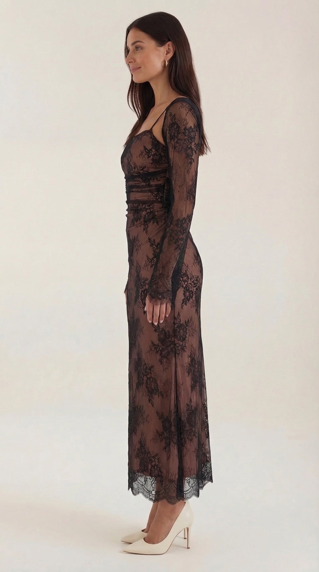 Women's Party Dress with Floral Lace & Corset Back | Maxi
