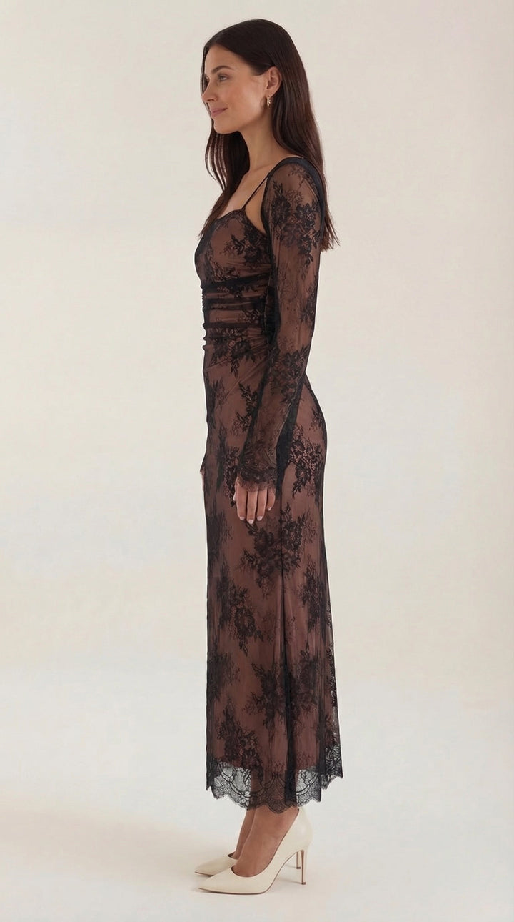 Women's Party Dress with Floral Lace & Corset Back | Maxi