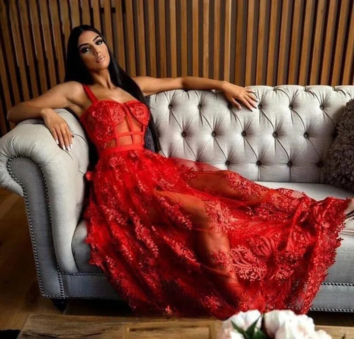 Women's Party Dress with Floral Lace & Corset | Maxi