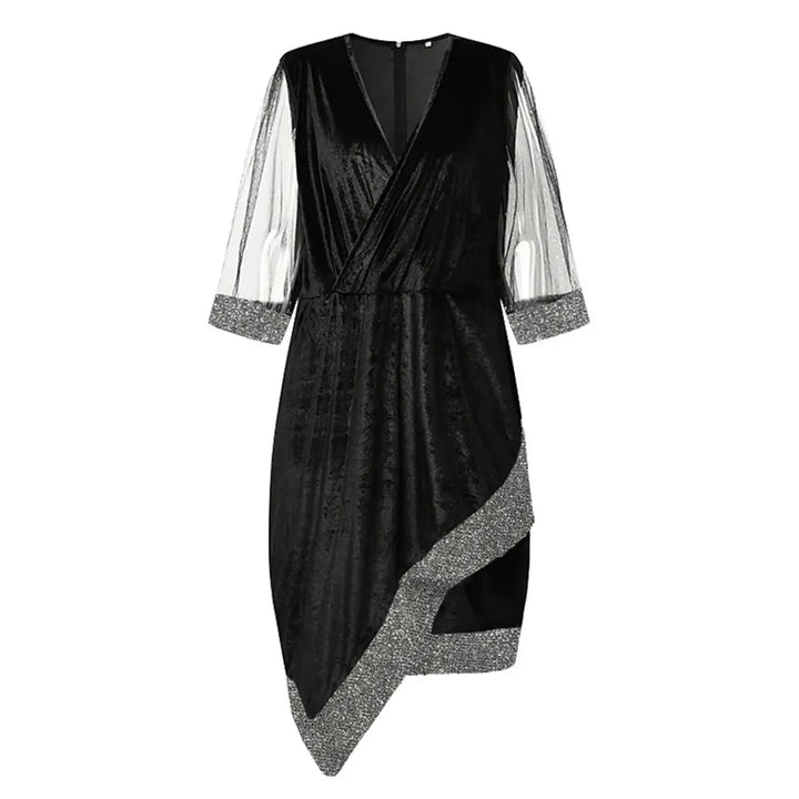 Women's Party Dress with Sequin & Mesh Sleeve | Plus Size Midi